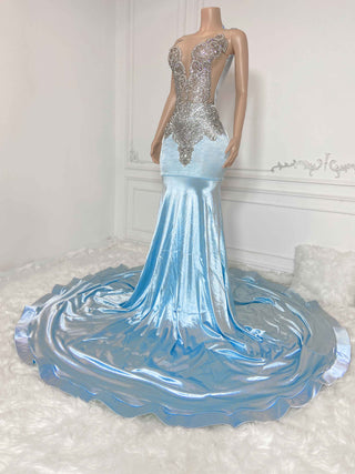 Glamorous Ice Blue Mermaid Gown with Crystal Embellishments