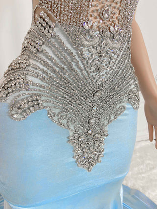 Glamorous Ice Blue Mermaid Gown with Crystal Embellishments