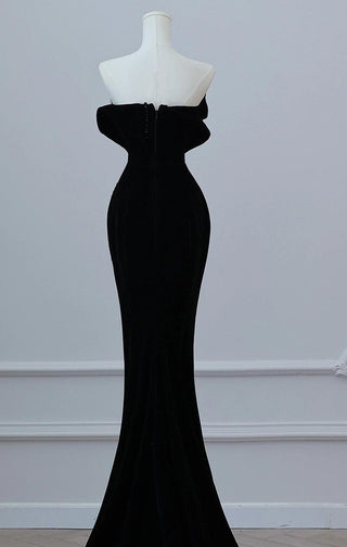 Ships in 1 to 3 Days – Glamorous Black Velvet Off-the-Shoulder Gown with Jeweled Bodice