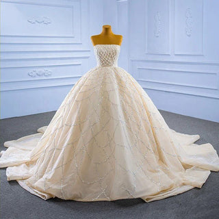 Luxury Boat Neck Sequins Empire Ball Gown Long Trail Wedding Dresses