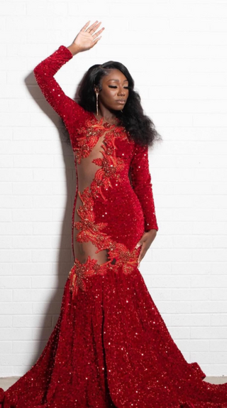 Dramatic Sequin-Embellished Sheer Panel Mermaid Gown.