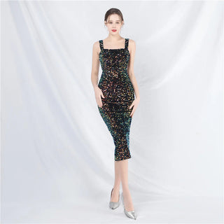 Sophisticated Knee-Length Trumpet Prom Dress with Square Collar and Sequin Embellishments