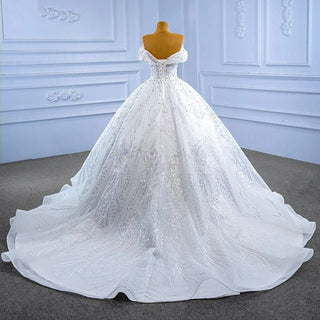 Luxury White Sequin Ball Gown Modest Sweetheart Wedding Dress