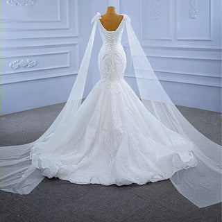 Wholesale Elegant Party V-Neck Fish Tail Sequin Lace Mermaid Wedding Dress