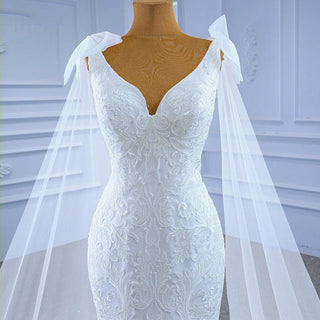 Wholesale Elegant Party V-Neck Fish Tail Sequin Lace Mermaid Wedding Dress