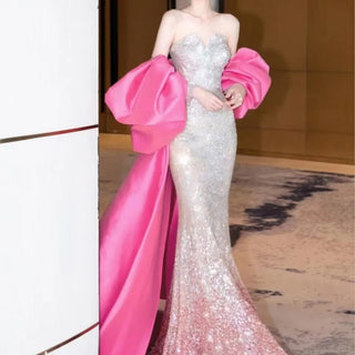 New Light Luxury Pink Fishtail Banquet Dress - Elegant Toasting Gown for Special Occasions