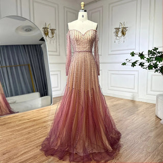 Purple Elegant A-Line Beaded Saudi Evening Dress Gown for Formal Occasion