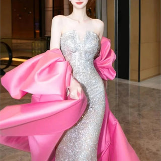 New Light Luxury Pink Fishtail Banquet Dress - Elegant Toasting Gown for Special Occasions