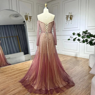 Purple Elegant A-Line Beaded Saudi Evening Dress Gown for Formal Occasion