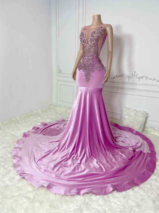 Elegant Lavender Sequin-Embellished Mermaid Gown with Dramatic Train