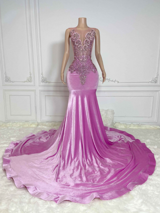 Elegant Lavender Sequin-Embellished Mermaid Gown with Dramatic Train