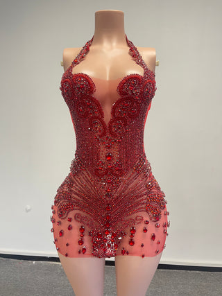 Ships in 1 to 3 Days - Glamorous Halter-Neck Crystal Bodysuit with Intricate Beading