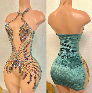 Opulent Multi-Colored Crystal-Embellished Bodysuit