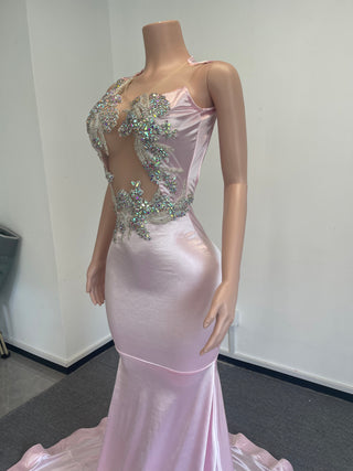 Elegant Sheer Floral Embellished Mermaid Gown with Satin Skirt