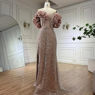 Luxury Dubai Sage Green Evening Dresses for Arabic Women: Elegant Off-Shoulder Mermaid Gown, Ideal for Champagne Wedding Parties