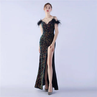 Sweetheart Floor-Length Sequin Prom Dress Feather Mermaid Prom Dresses