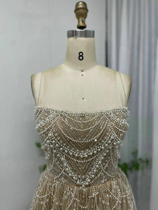 Ships in 1 to 3 Days - 2024 Champagne Mini Strapless Evening Gown - Gorgeous A-Line Short Cocktail Dress with Sparkling Beaded Detailing for Special Events