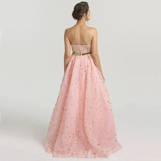 Pink Beaded Pearls Evening Gown 2024 - Long Formal Party Prom Dress with Sashes