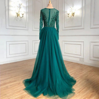 Muslim Green With Train Mermaid Beaded Elegant Luxury Evening Dress: Exquisite Gown for Women's Party 2024