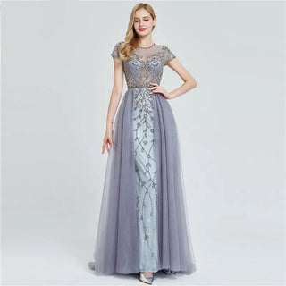 Dubai Crystal Short Sleeve Mermaid Evening Dress - 2024 Luxury Sexy Formal Gown