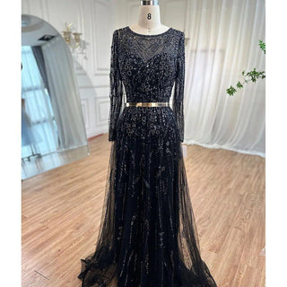 Navy Blue Mermaid Evening Dress 2024 - Elegant A-Line Beaded Gown for Women's Party