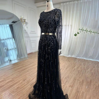 Navy Blue Mermaid Evening Dress 2024 - Elegant A-Line Beaded Gown for Women's Party