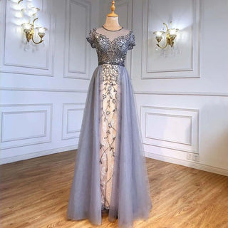 Dubai Crystal Short Sleeve Mermaid Evening Dress - 2024 Luxury Sexy Formal Gown