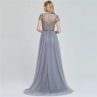 Dubai Crystal Short Sleeve Mermaid Evening Dress - 2024 Luxury Sexy Formal Gown