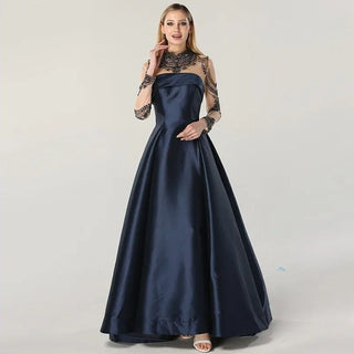 Dubai Diamond Beaded A-Line Evening Dress 2024 with High Neck and Long Sleeves