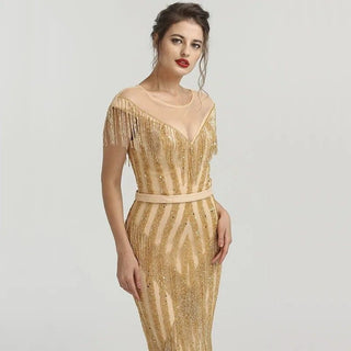 Gold Luxury Sleeveless Mermaid Evening Dress 2024 - Beading Tassel Fashion for Elegant Sparkle Evening Gowns