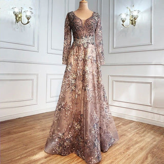 Rose Radiance: 2024 Pink Luxury Beaded A-Line Muslim Evening Gown