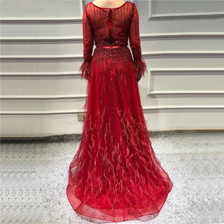 Pink A-Line Dubai Design Luxury Evening Dress 2024 - Elegant Feathered Gown for Women