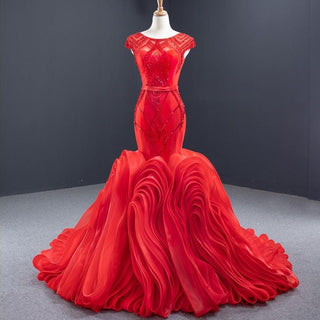 Scarlet Elegance: Red Mermaid Evening Dinner Dress for Ladies and Girls