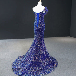 Radiant Glamour: One Shoulder Sequin Evening Party Dress for Ladies