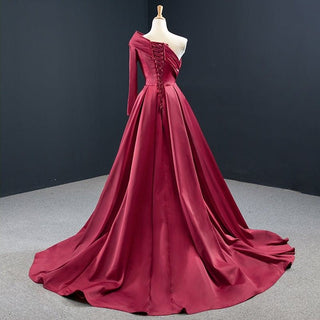 Radiant in Red: One Shoulder High Satin Party Dress for a Sexy Evening Gown Look