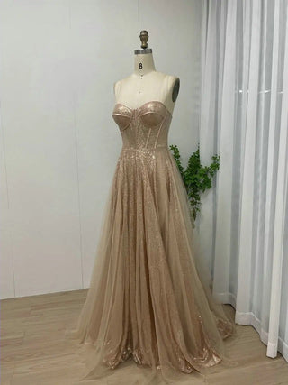 Ships in 1 to 3 Days - Glitter Strapless Prom Dress - Luxury Sweetheart Neck A-Line Evening Ball Gown for Women 2024