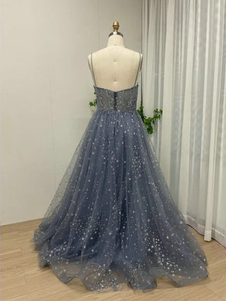 Ships in 1 to 3 Days - Exclusive Blue Sweetheart Neck Birthday Party Dress for Girls - Luxurious Beaded A-Line Tulle Illusion Evening Gown 2024