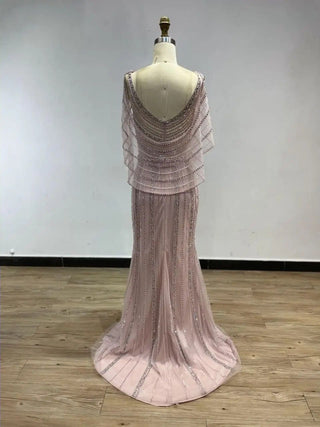 2024 Pink Sexy V-Neck Sleeveless Luxury Evening Prom Dress - Stylish High Split Mermaid Beaded Ball Gown