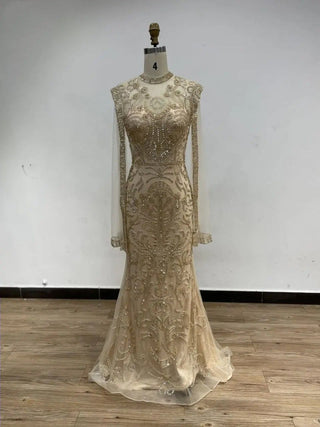 Ships in 1 to 3 Days - 2024 Elegant Gold High Neck Formal Occasion Dress - Luxury Mermaid Evening Gown with Cape for Arabic Parties