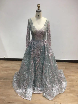 2024 Pink Mermaid Evening Prom Dress with Overskirt - Stunning Luxury Long Sleeves Beaded Lace Gown for Women’s Parties in Dubai