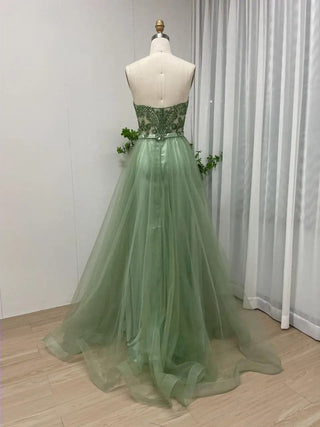 2024 Green A-Line Beaded Formal Occasion Dress - Exclusive High Split Strapless Ball Gown for Women’s Parties in Dubai