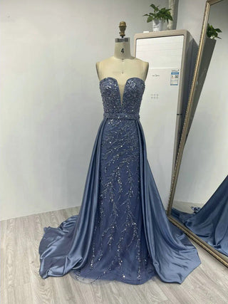 Ships in 1 to 3 Days - 2024 Sexy Strapless Mermaid Gown with Detachable Train - Floor-Length Evening Dress for Women’s Parties