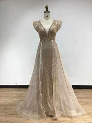 Ships in 1 to 3 Days - Nude Luxury Overskirt Evening Dress: 2024 Beaded Mermaid Gown, Sexy for Women's Party