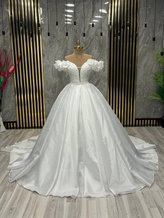 Pearl Essence Bridal Gown with Blossom Sleeve Accents