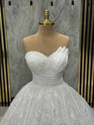 Imperial Grace Bridal Gown: Exquisite Beadwork and Luxurious Train