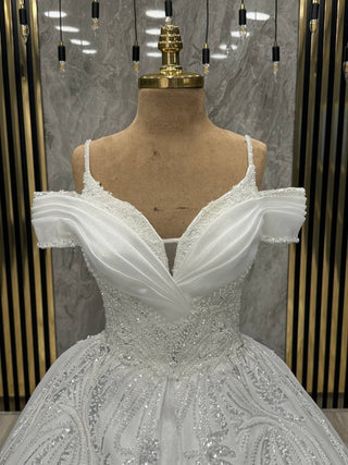 Crystal Radiance Bridal Gown with Off-Shoulder Glamour