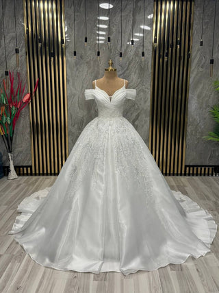 Crystal Radiance Bridal Gown with Off-Shoulder Glamour