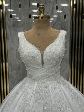 Luminous Elegance Bridal Gown with Plunge Neckline