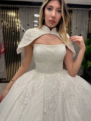 Glistening Radiance Bridal Gown: Sparkling Embroidery and Modern Elegance