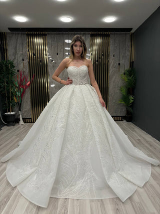 Ethereal Luminescence Strapless Bridal Gown with Detachable Sleeves